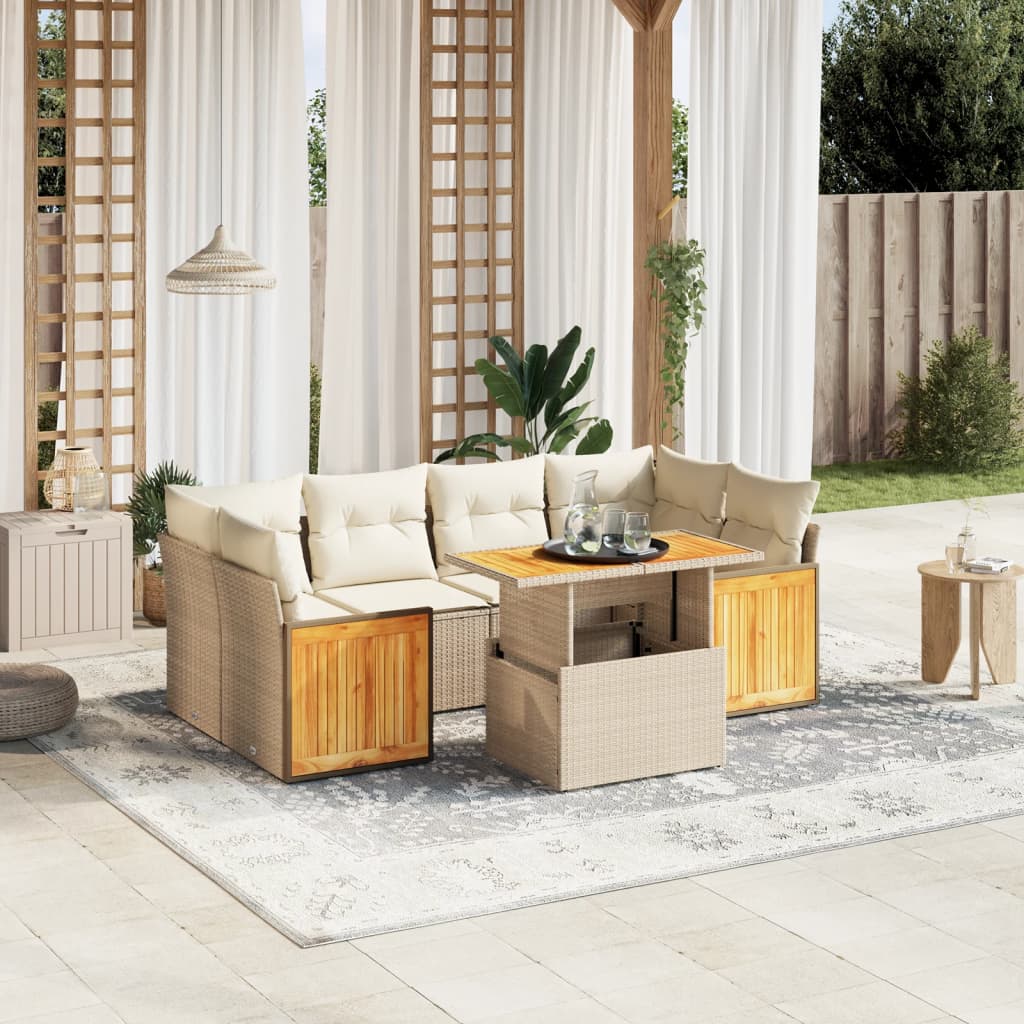 vidaXL 7-Piece Lounge Set with Cushions Poly Rattan Black