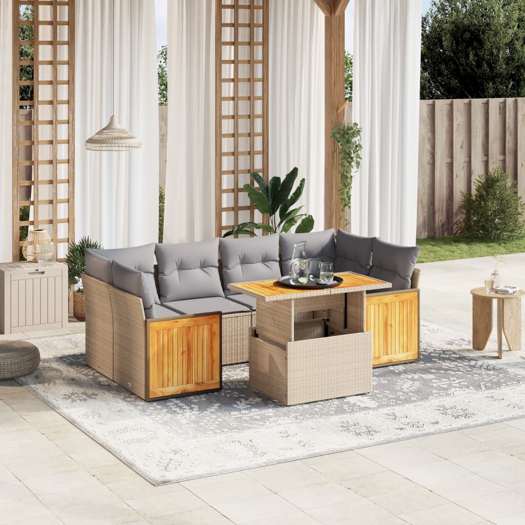 vidaXL 7-Piece Lounge Set with Cushions Poly Rattan Black