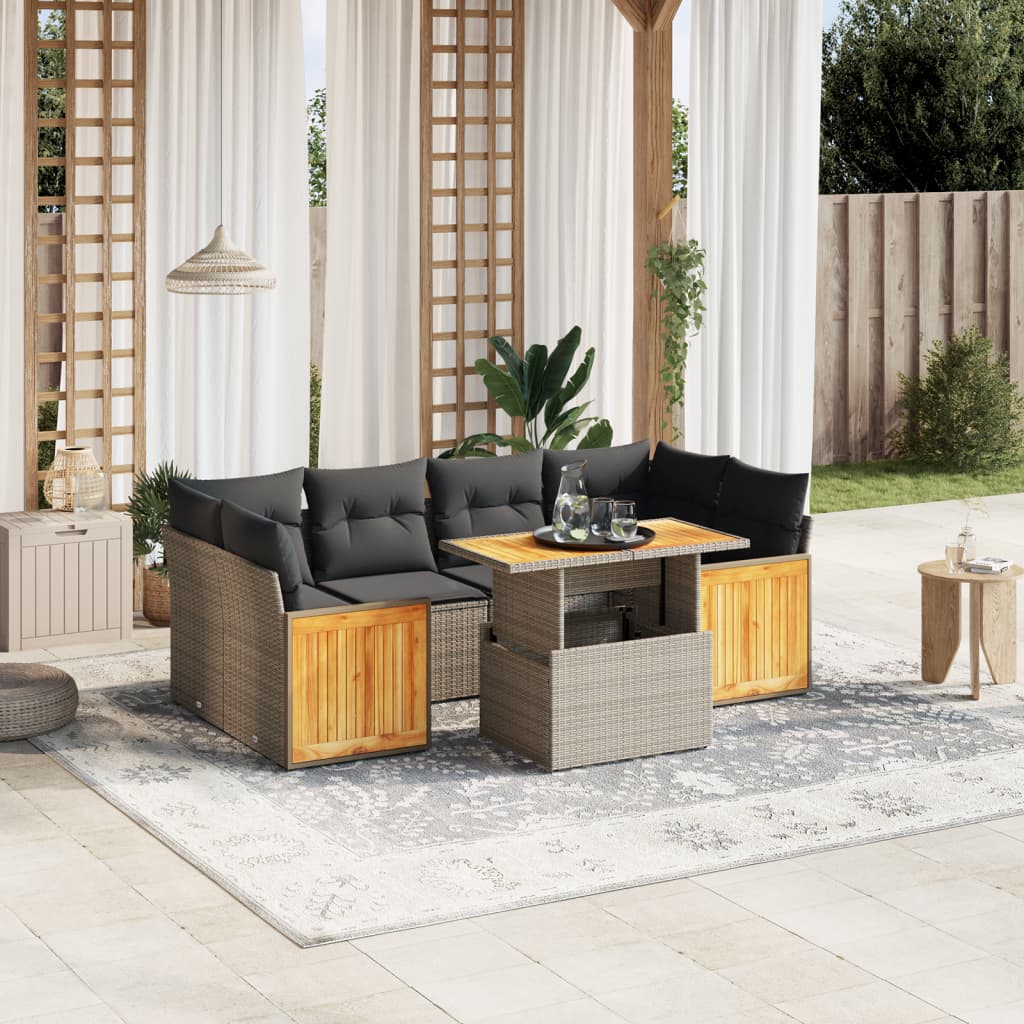 vidaXL 7-Piece Lounge Set with Cushions Poly Rattan Black