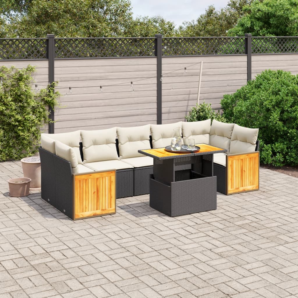 vidaXL 8-delige Loungeset met kussens poly rattan zwart