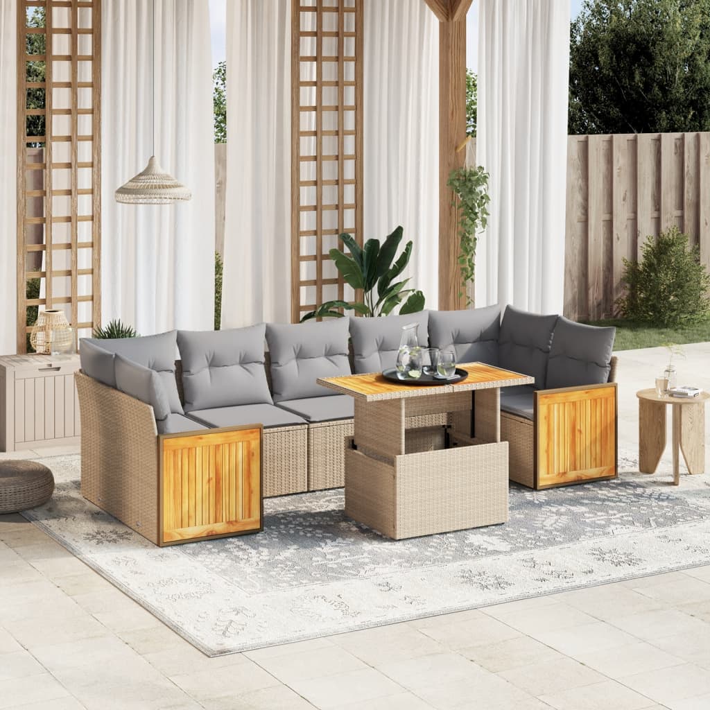vidaXL 8-delige Loungeset met kussens poly rattan zwart
