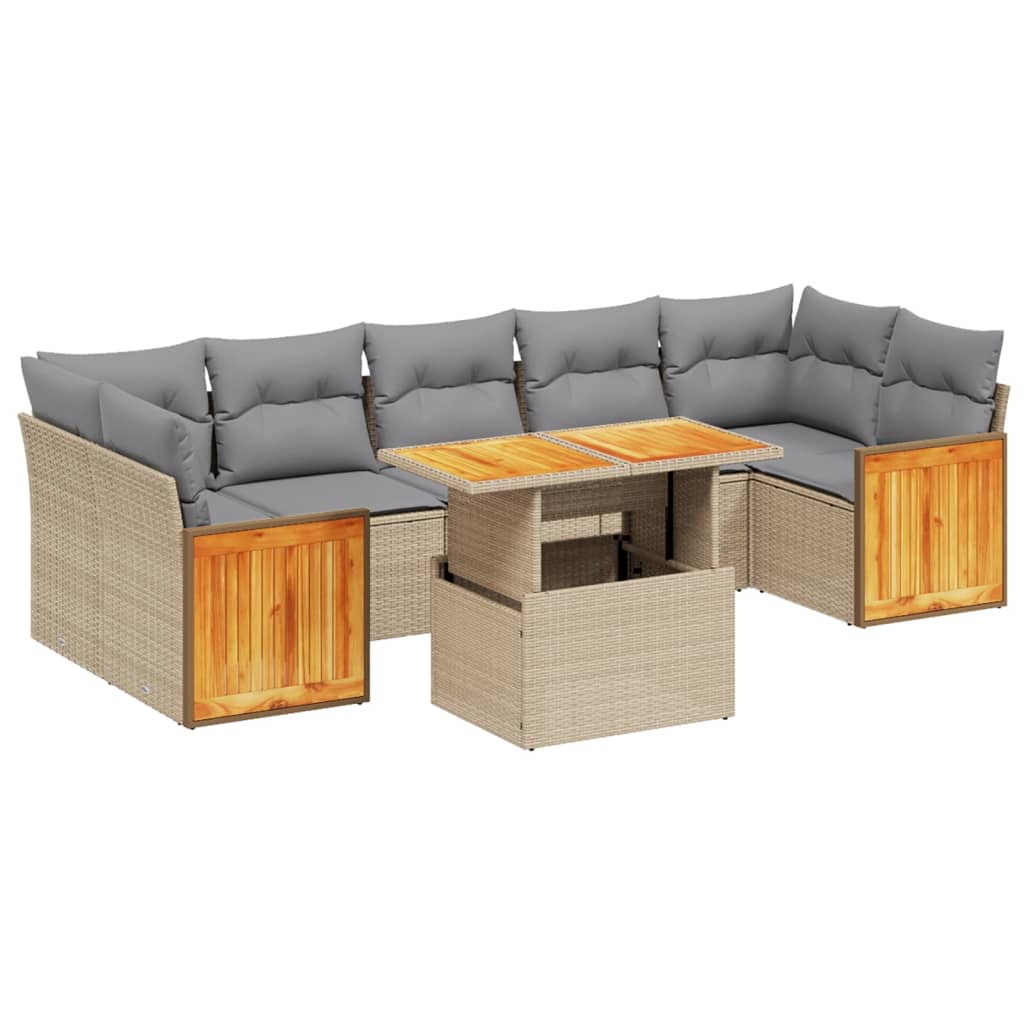vidaXL 8-delige Loungeset met kussens poly rattan zwart