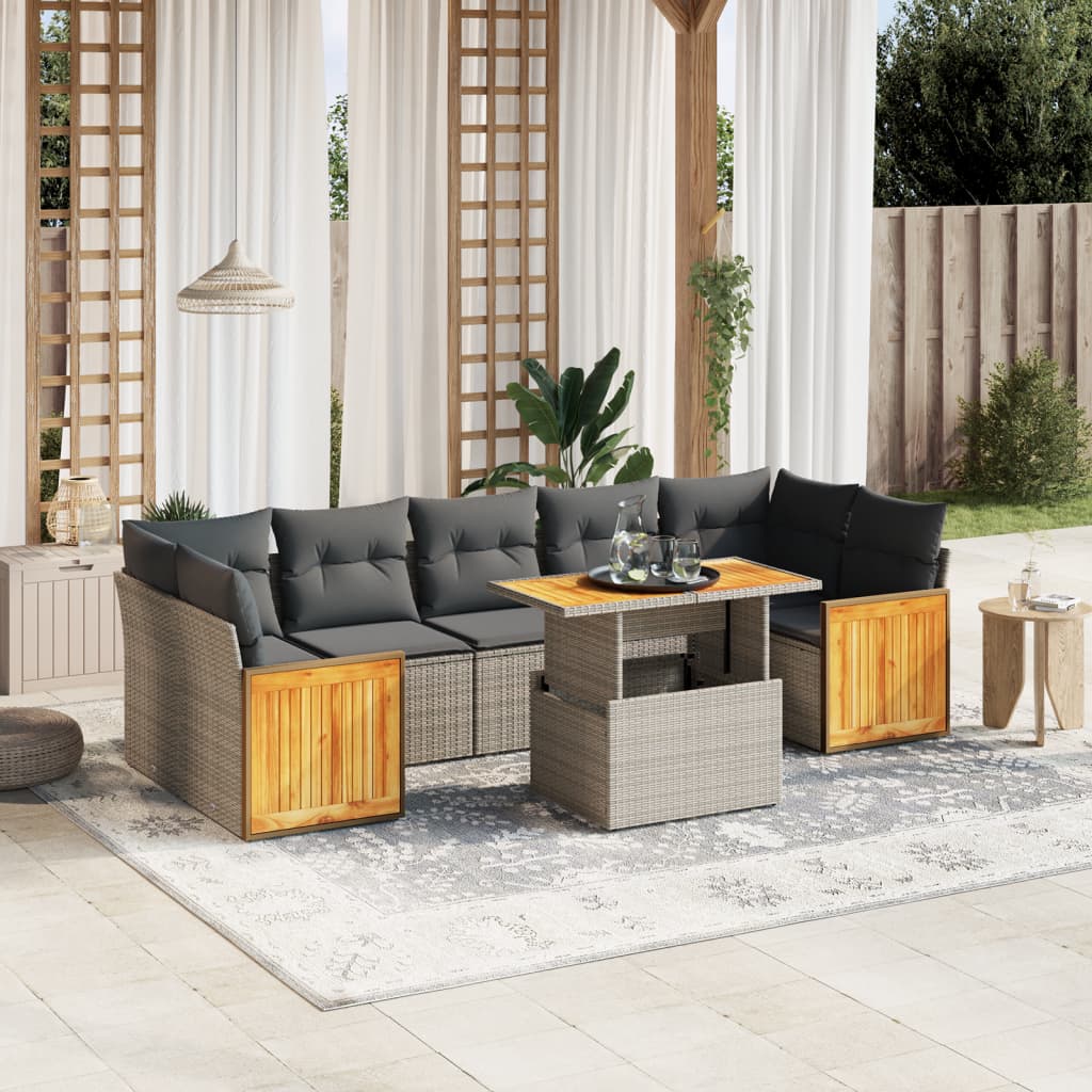 vidaXL 8-delige Loungeset met kussens poly rattan zwart