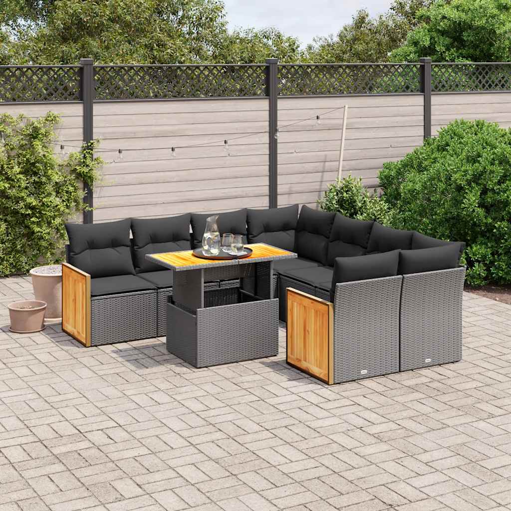 vidaXL 9-delige Loungeset met kussens poly rattan zwart