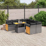 vidaXL 9-delige Loungeset met kussens poly rattan zwart