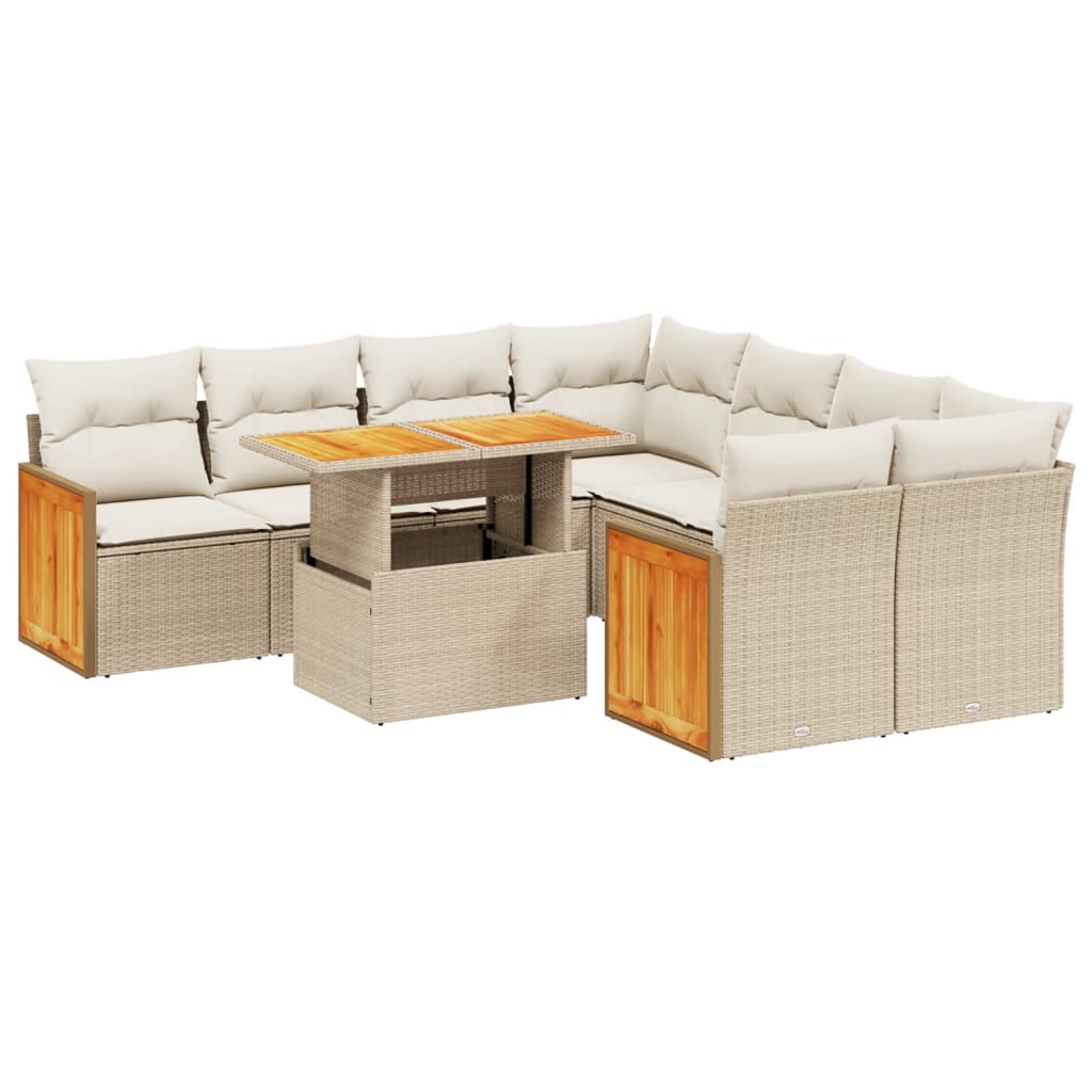 vidaXL 9-delige Loungeset met kussens poly rattan zwart