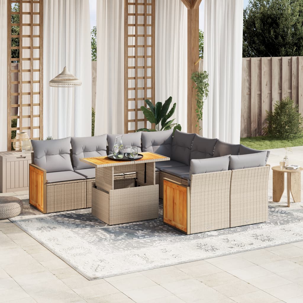 vidaXL 9-delige Loungeset met kussens poly rattan zwart