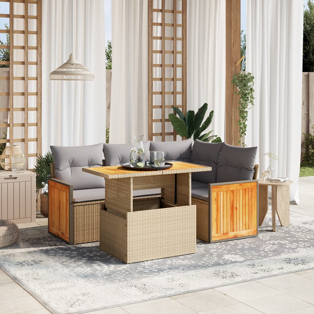 vidaXL 5-delige Loungeset met kussens poly rattan zwart
