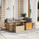 vidaXL 5-delige Loungeset met kussens poly rattan zwart