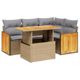 vidaXL 5-delige Loungeset met kussens poly rattan zwart