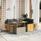 vidaXL 5-delige Loungeset met kussens poly rattan zwart