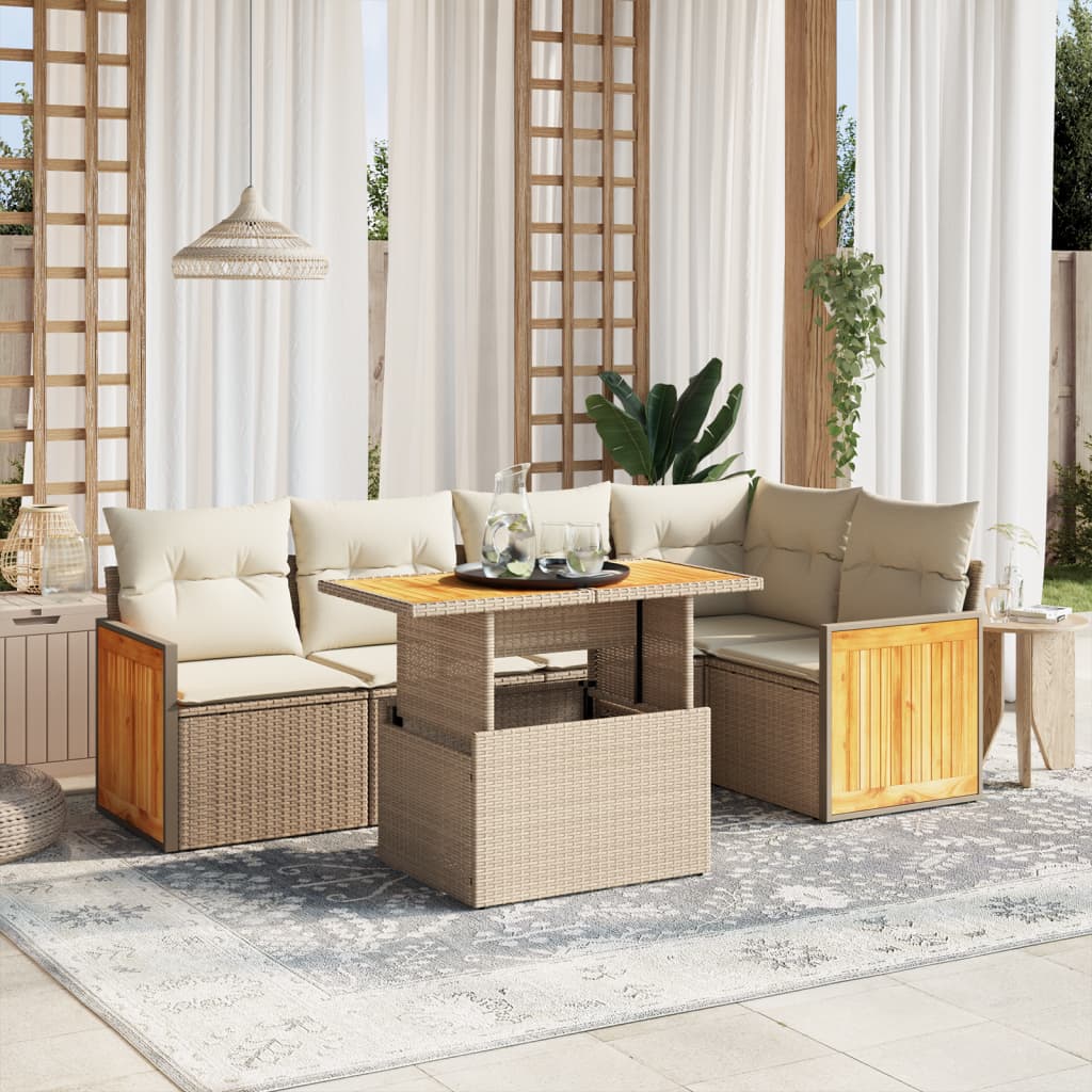 vidaXL 6-delige Loungeset met kussens poly rattan zwart