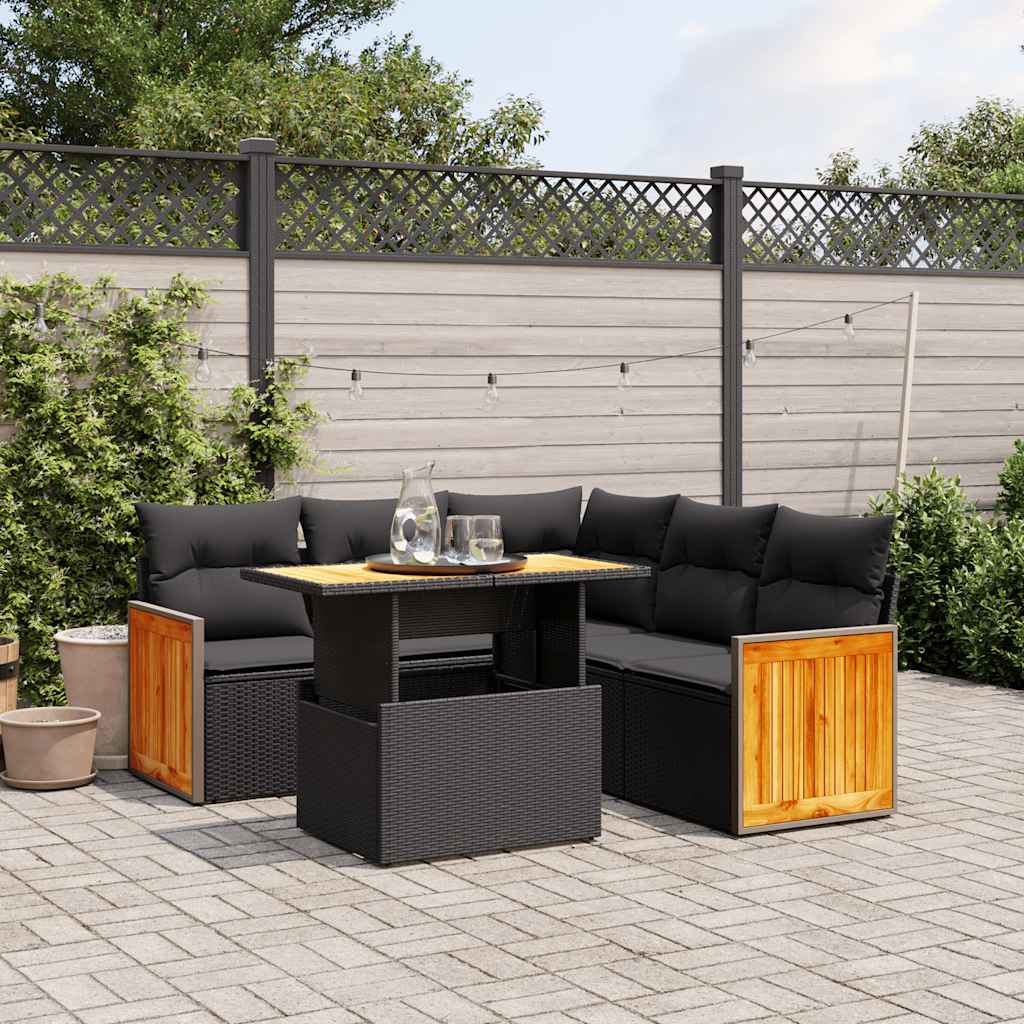 vidaXL 6-Piece Lounge Set with Cushions Poly Rattan Black