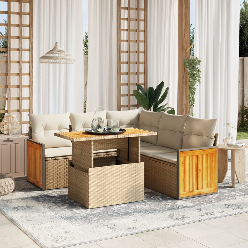 vidaXL 6-Piece Lounge Set with Cushions Poly Rattan Black