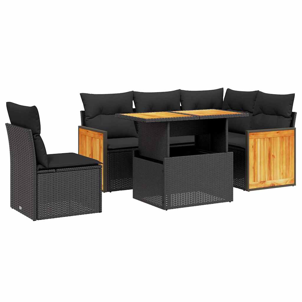 vidaXL 6-delige Loungeset met kussens poly rattan zwart