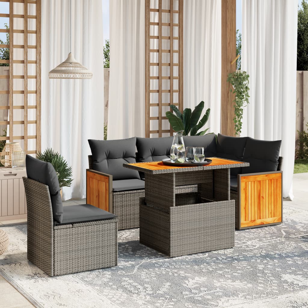 vidaXL 6-delige Loungeset met kussens poly rattan zwart