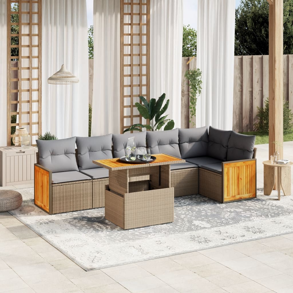 vidaXL 7-Piece Lounge Set with Cushions Poly Rattan Black