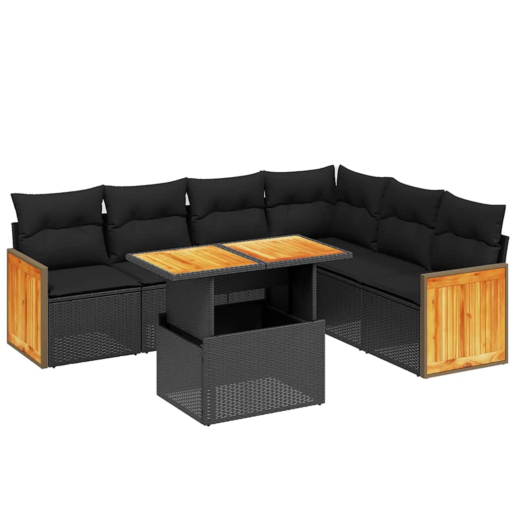 vidaXL 7-delige Loungeset met kussens poly rattan zwart