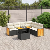 vidaXL 7-delige Loungeset met kussens poly rattan zwart