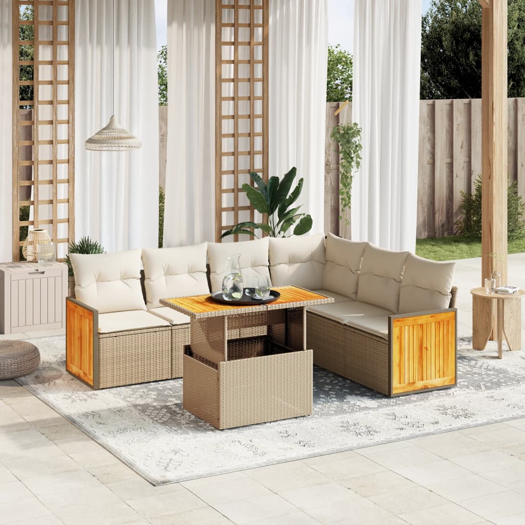 vidaXL 7-delige Loungeset met kussens poly rattan zwart