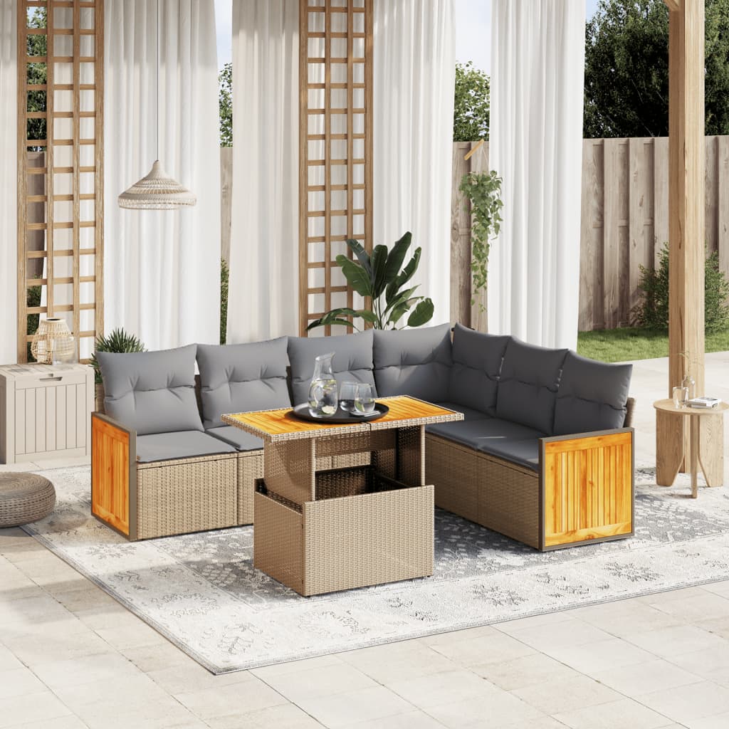 vidaXL 7-delige Loungeset met kussens poly rattan zwart