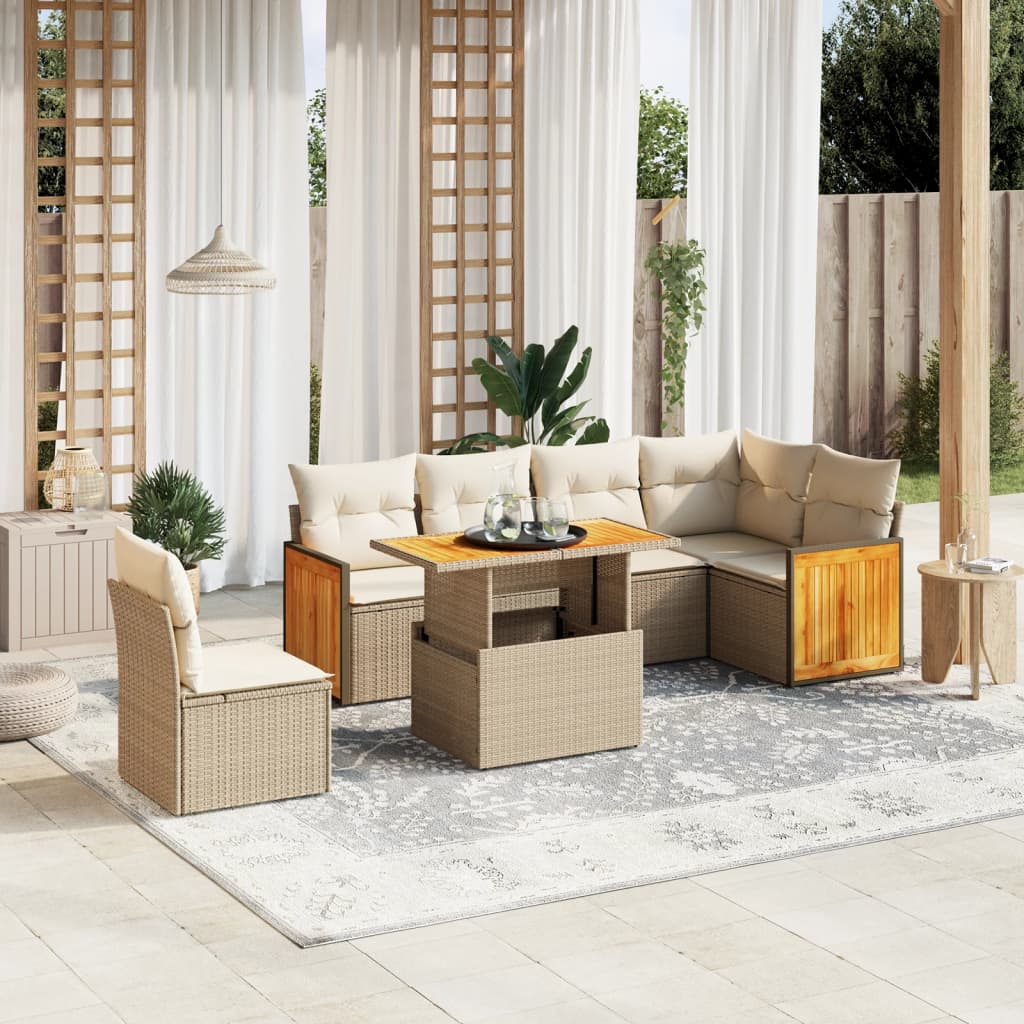 vidaXL 7-delige Loungeset met kussens poly rattan zwart