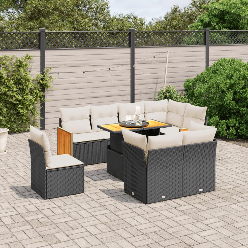vidaXL 9-piece Poly Rattan Lounge Set with Cushions Black