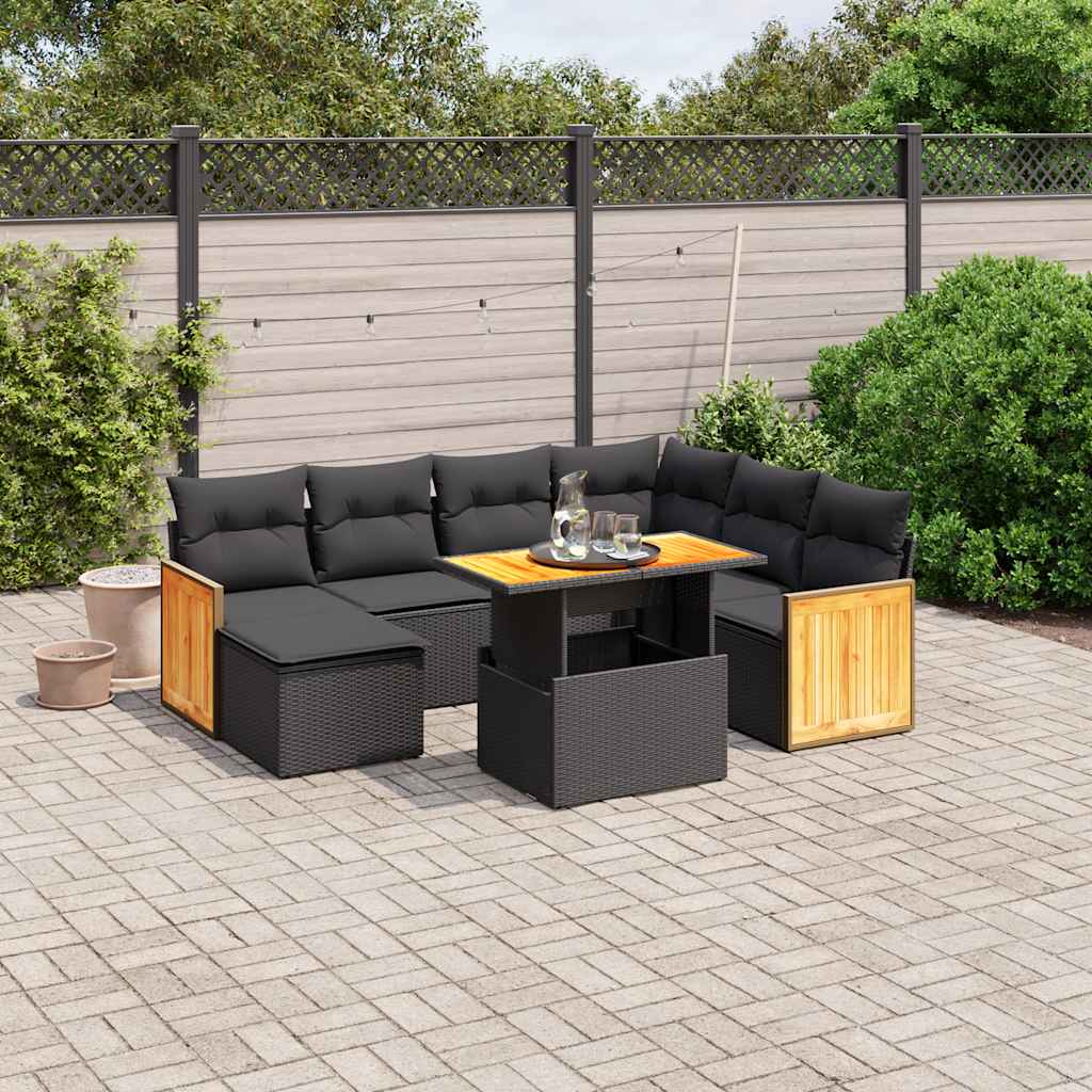 vidaXL 8-Piece Poly Rattan Lounge Set with Cushions Black