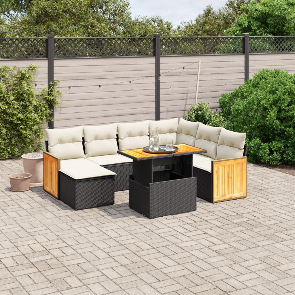 vidaXL 8-Piece Poly Rattan Lounge Set with Cushions Black