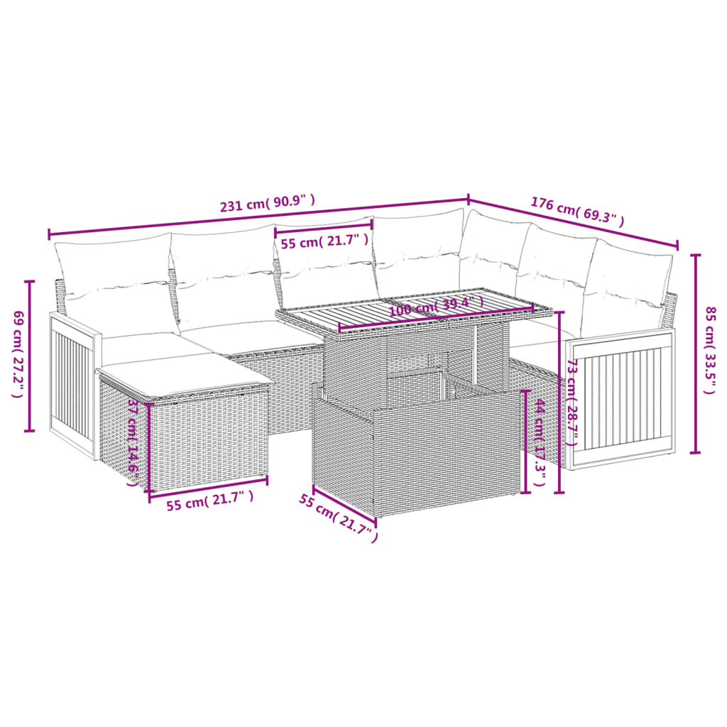 vidaXL 8-Piece Poly Rattan Lounge Set with Cushions Black