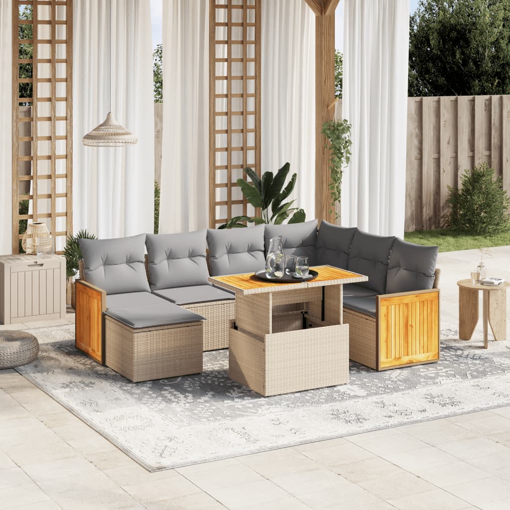 vidaXL 8-Piece Poly Rattan Lounge Set with Cushions Black