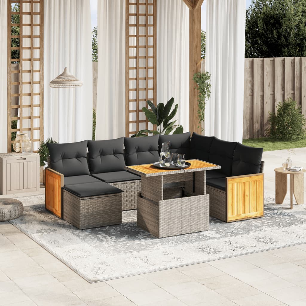 vidaXL 8-Piece Poly Rattan Lounge Set with Cushions Black