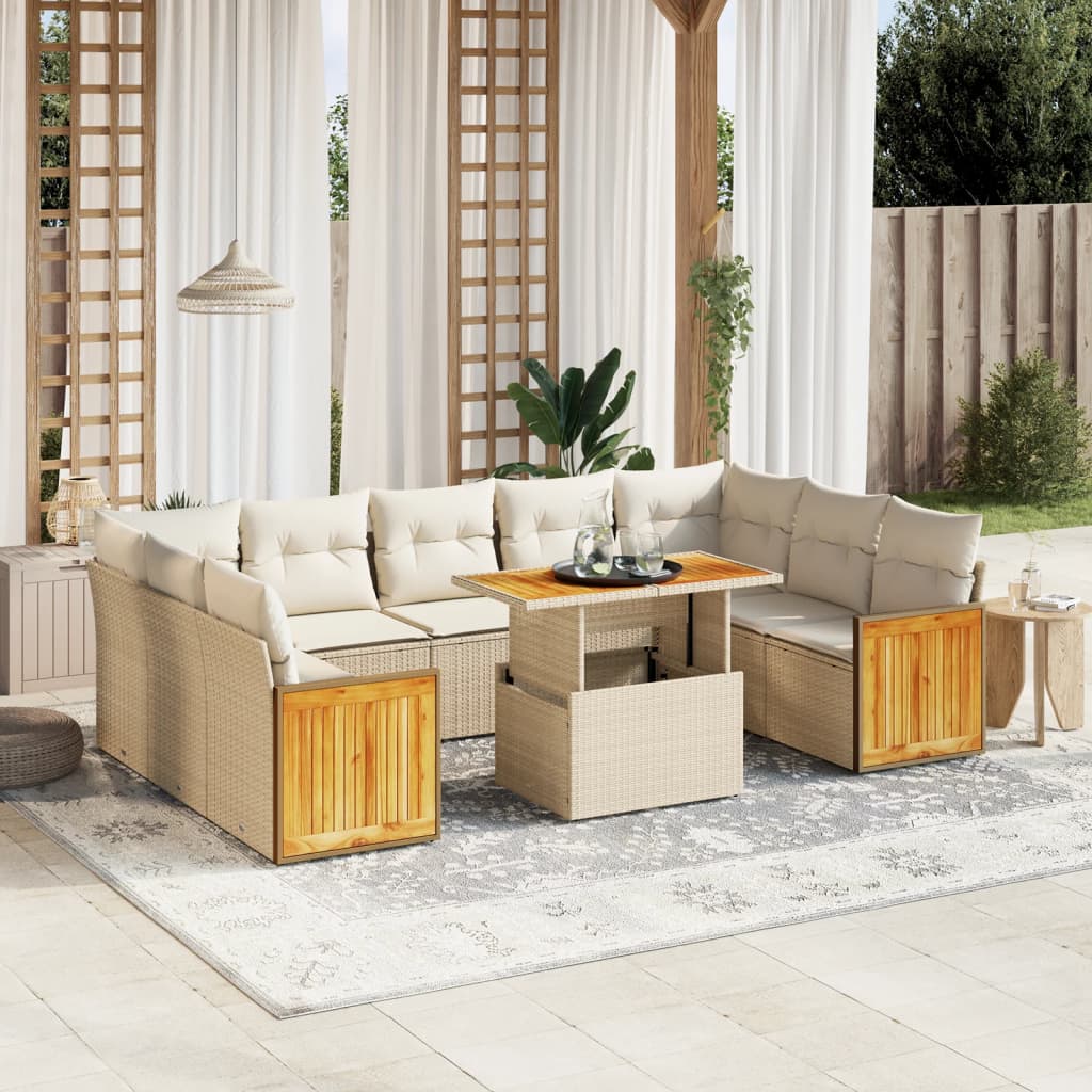 vidaXL 10-delige Loungeset met kussens poly rattan zwart