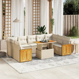 vidaXL 10-delige Loungeset met kussens poly rattan zwart