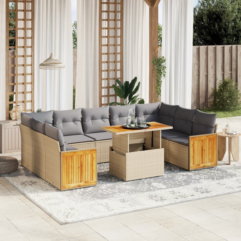 vidaXL 10-delige Loungeset met kussens poly rattan zwart