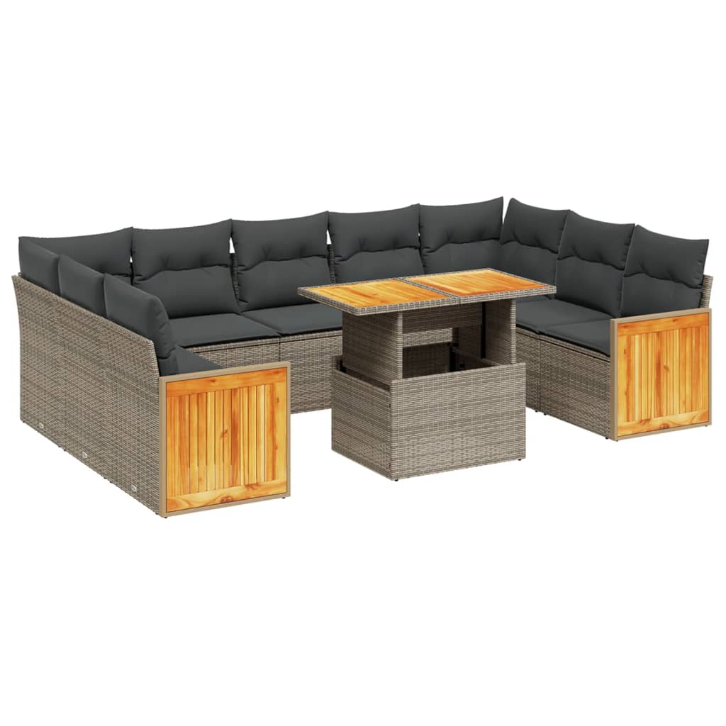 vidaXL 10-delige Loungeset met kussens poly rattan zwart