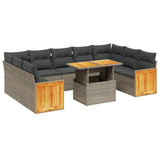 vidaXL 10-delige Loungeset met kussens poly rattan zwart