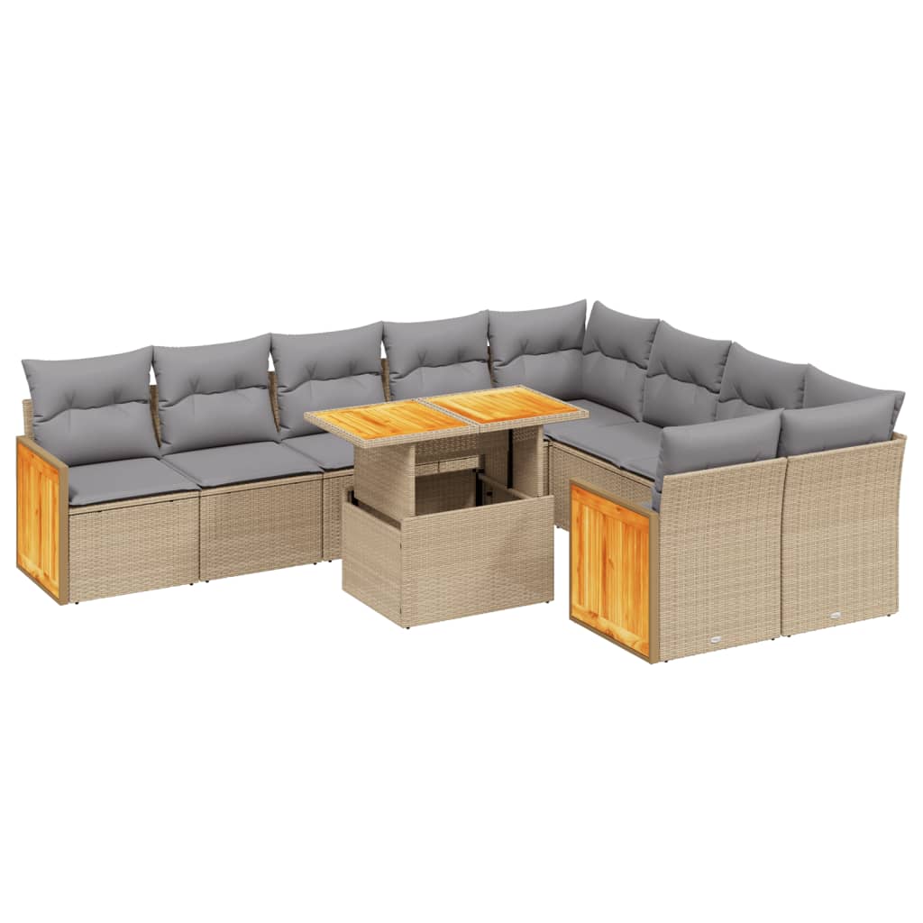 vidaXL 10-delige Loungeset met kussens poly rattan zwart