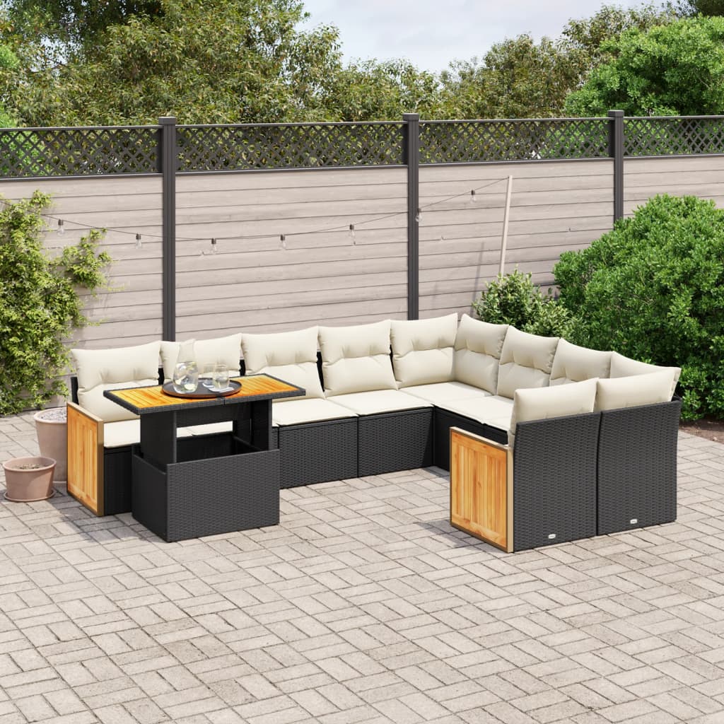 vidaXL 10-Piece Lounge Set with Cushions Poly Rattan Black