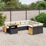 vidaXL 10-Piece Lounge Set with Cushions Poly Rattan Black