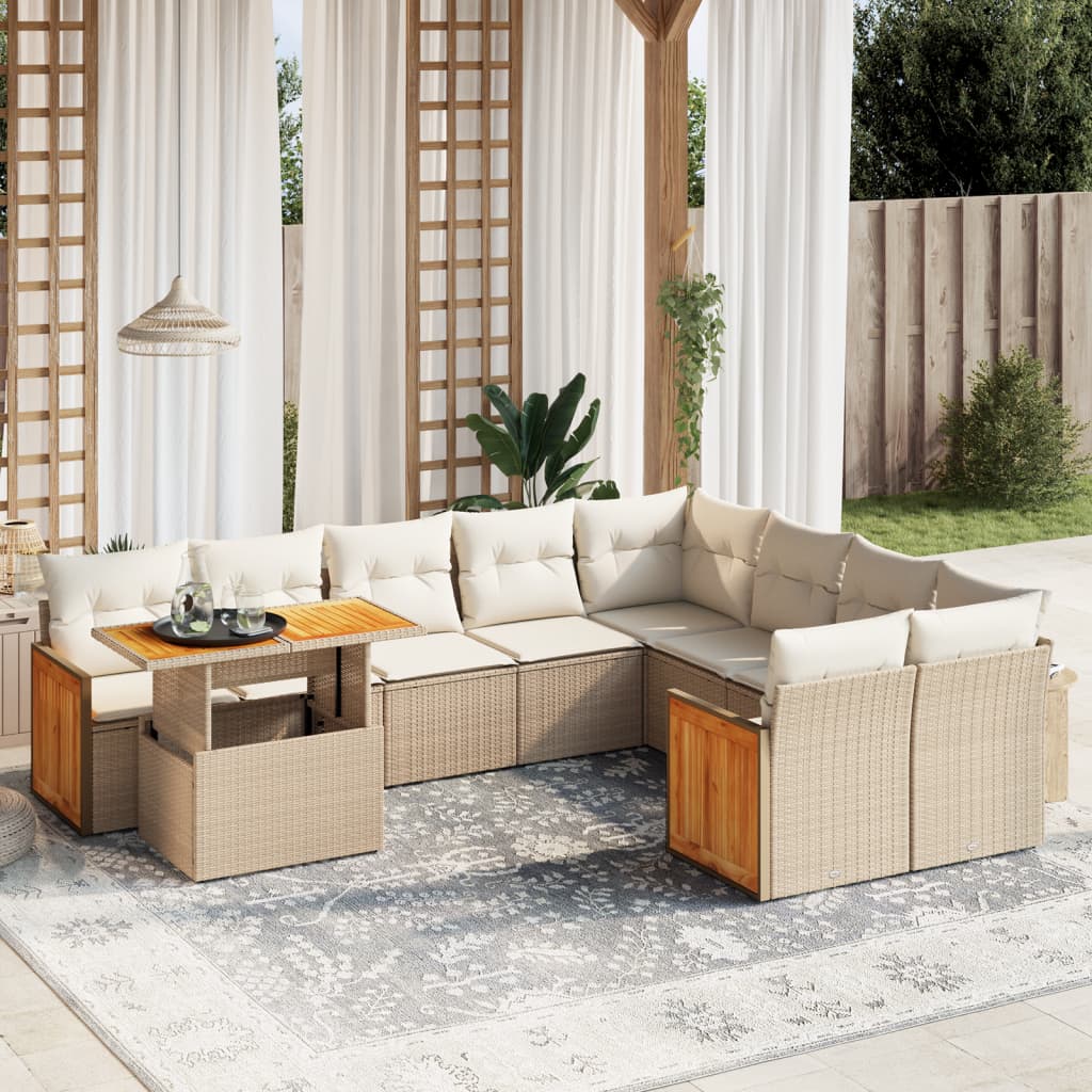 vidaXL 10-Piece Lounge Set with Cushions Poly Rattan Black