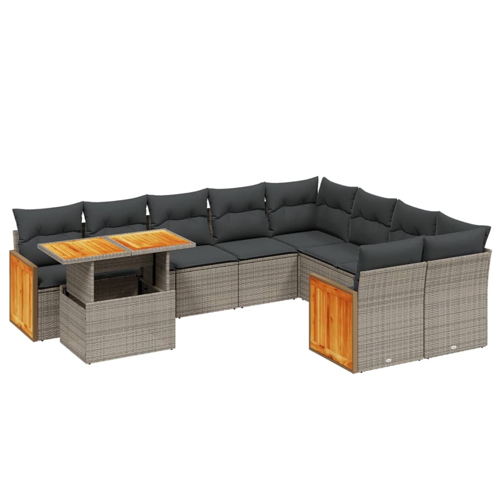 vidaXL 10-Piece Lounge Set with Cushions Poly Rattan Black