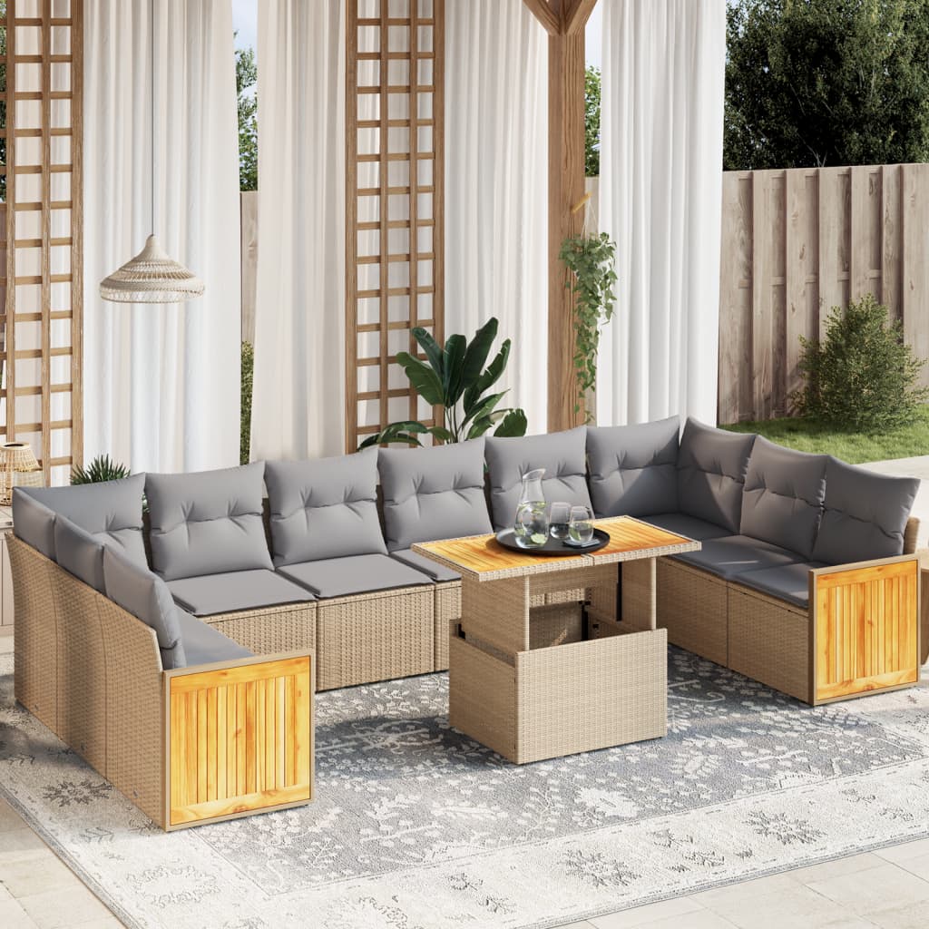 vidaXL 11-delige Loungeset met kussens poly rattan zwart