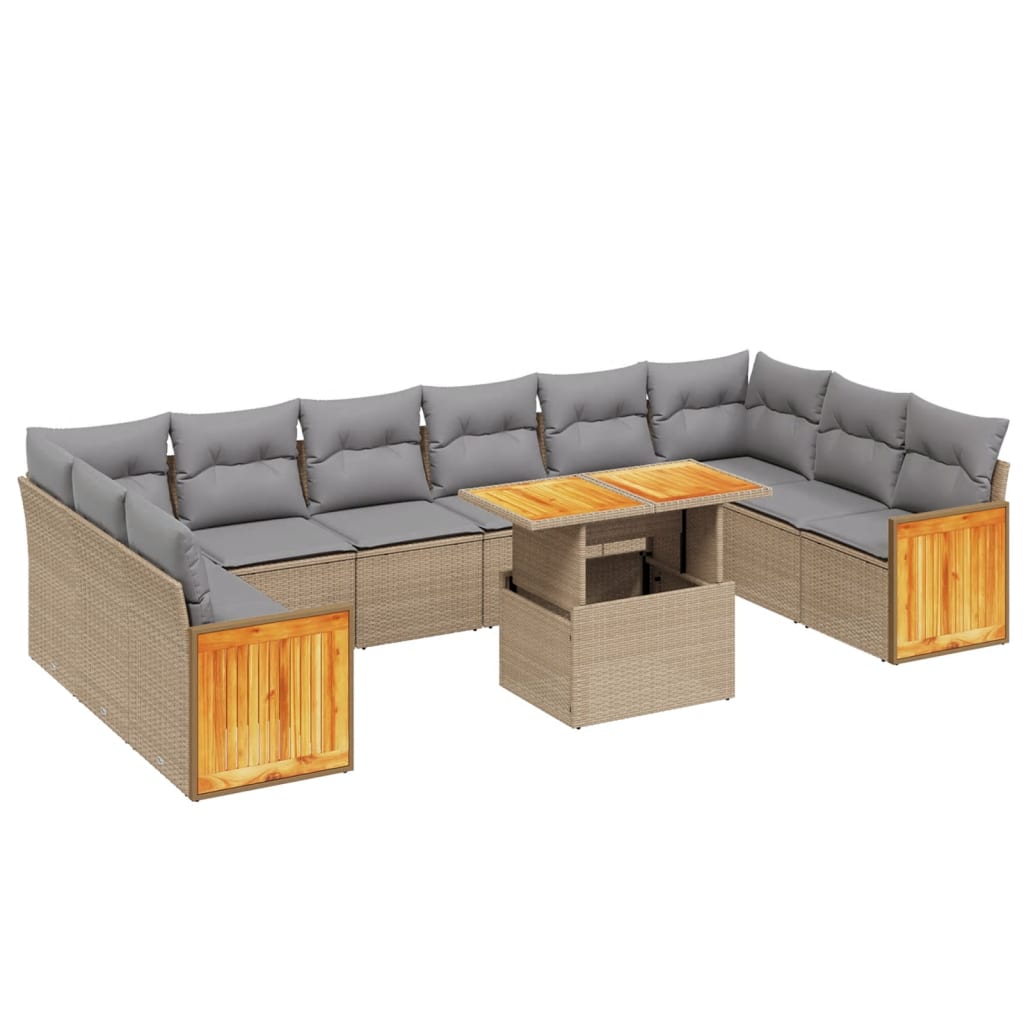 vidaXL 11-delige Loungeset met kussens poly rattan zwart