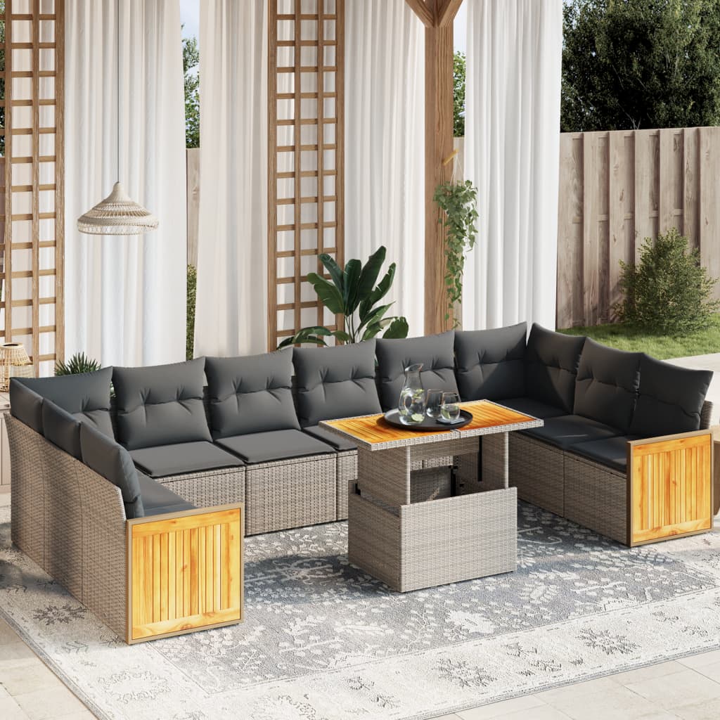 vidaXL 11-delige Loungeset met kussens poly rattan zwart