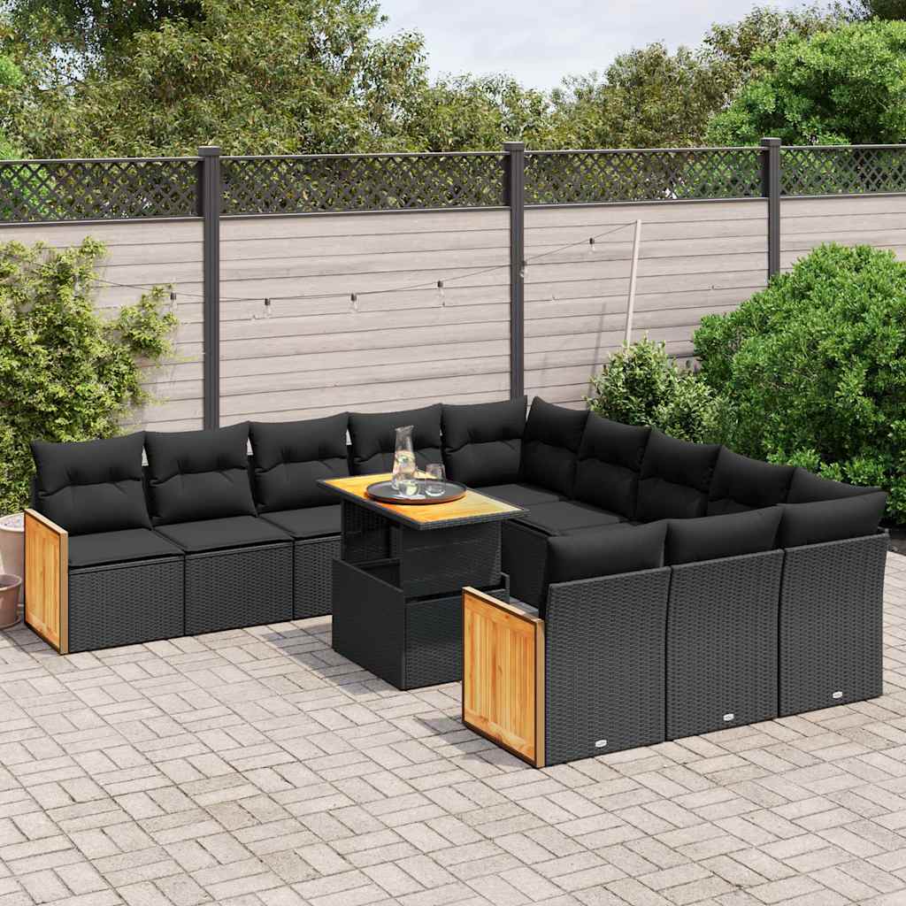 vidaXL 11-Piece Garden Lounge Set with Cushions Poly Rattan Black