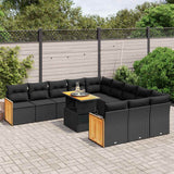 vidaXL 11-Piece Garden Lounge Set with Cushions Poly Rattan Black