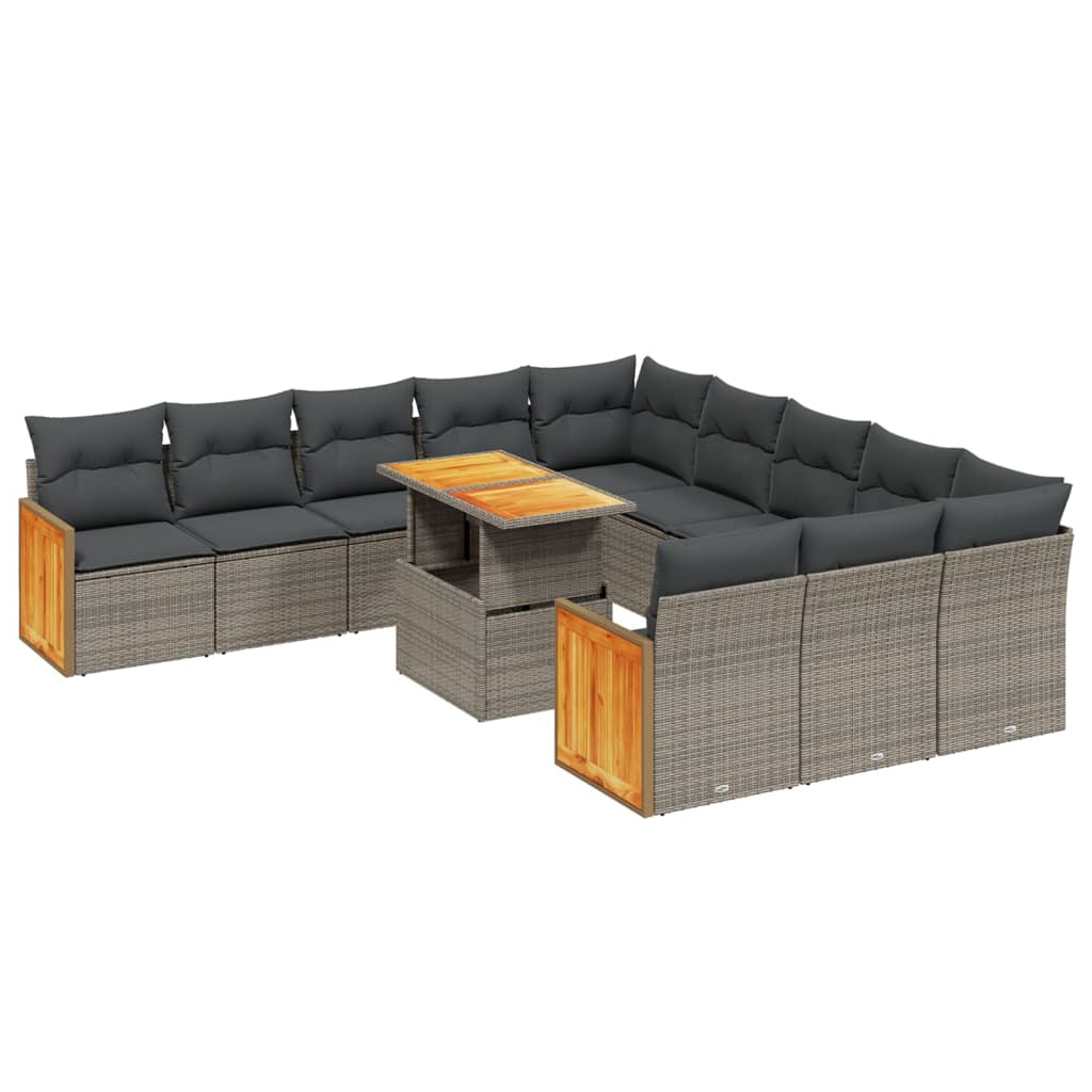vidaXL 11-Piece Garden Lounge Set with Cushions Poly Rattan Black