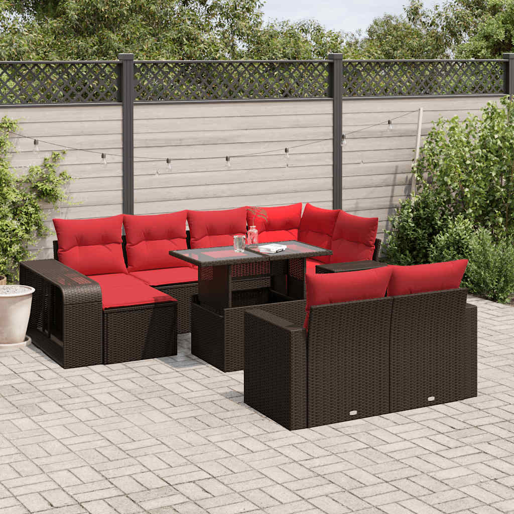 vidaXL 11-delige tuinbankset met kussens, grijs polyrotan