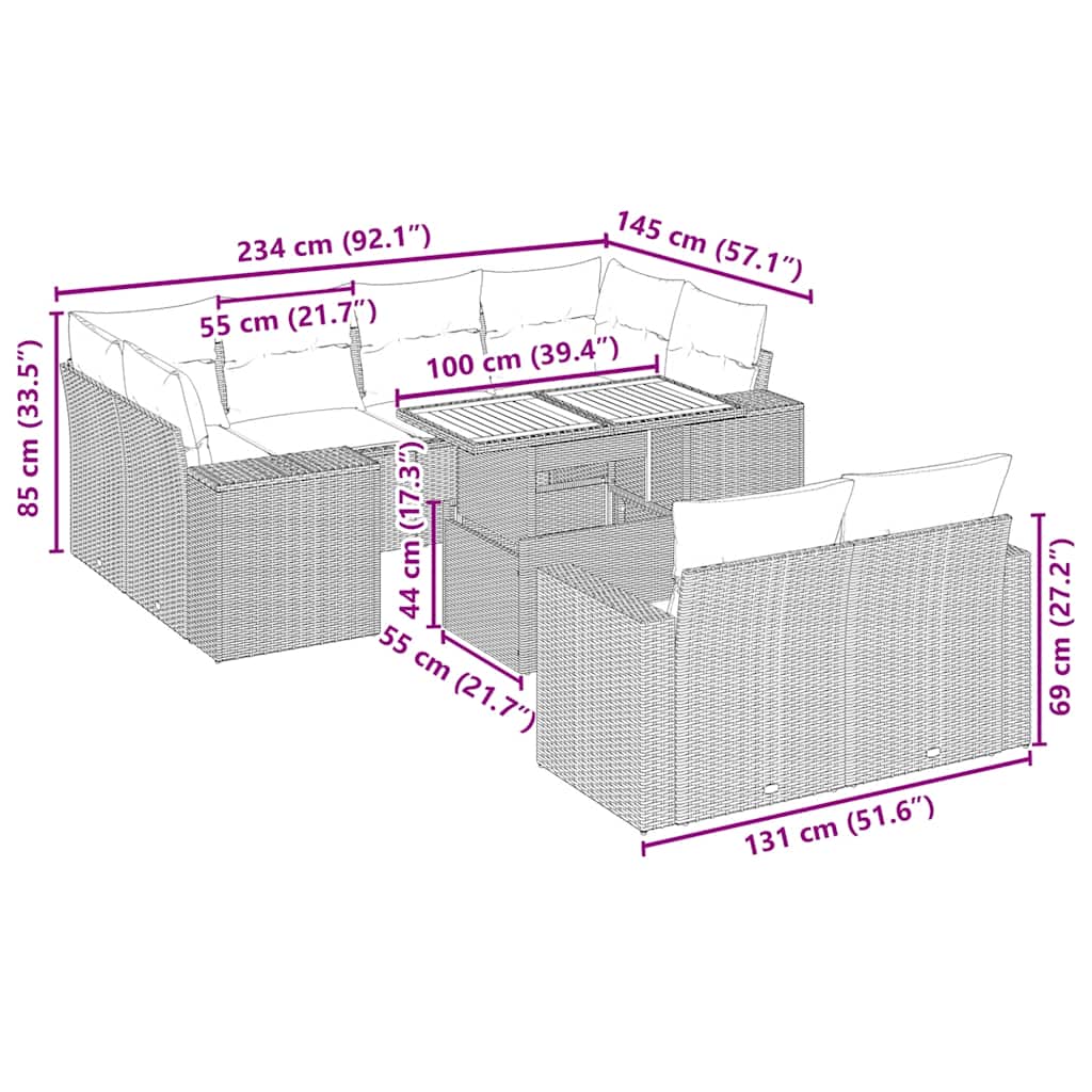 vidaXL 11-delige Loungeset met kussens poly rattan zwart